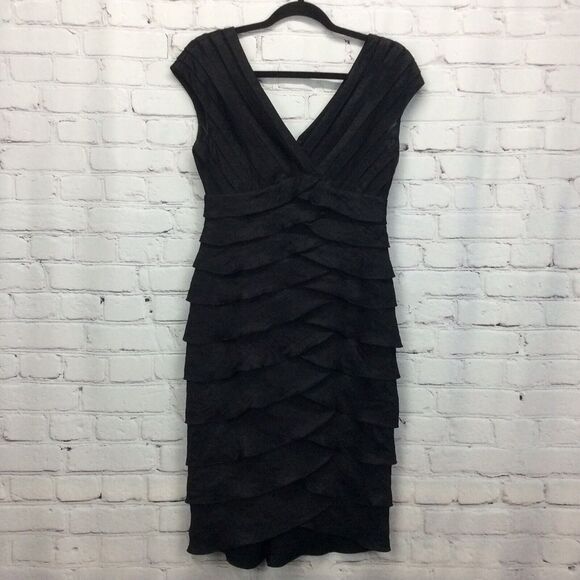 Adrianna Papell Dress Women's Size 4 Black Tiered Ruffles Cruise Wedding Guest - Picture 2 of 11